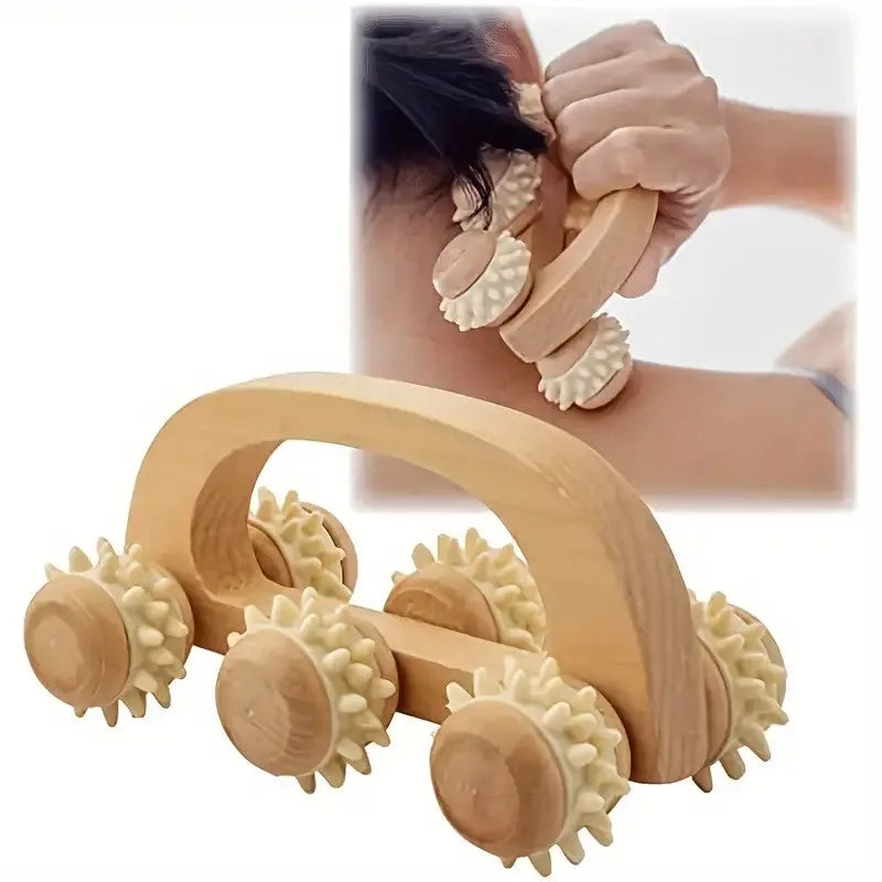 Houten Massageroller – Nek, Rug & Benen