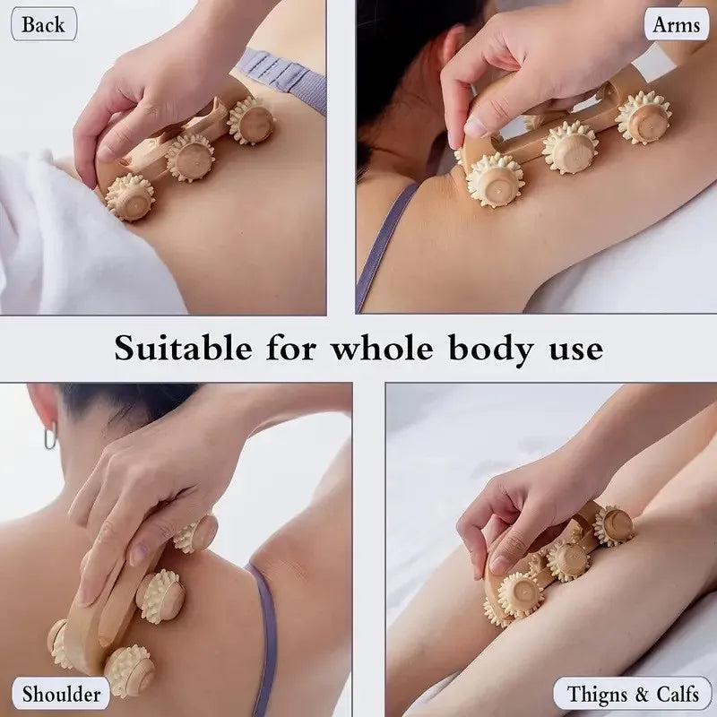 Houten Massageroller – Nek, Rug & Benen